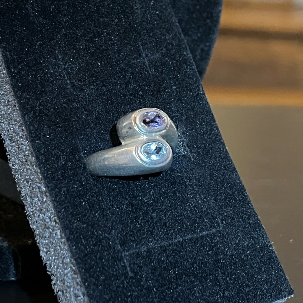 Vintage 925 sterling silver blue & purple stone ring size 8